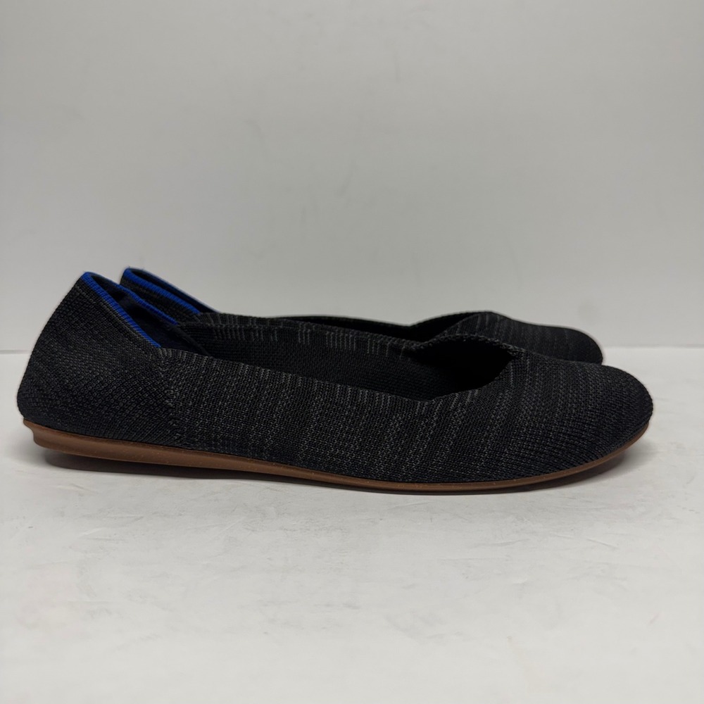 Rothys The Loafer Black Grey Knit Round Toe Flat Shoes Women's Size 7.5